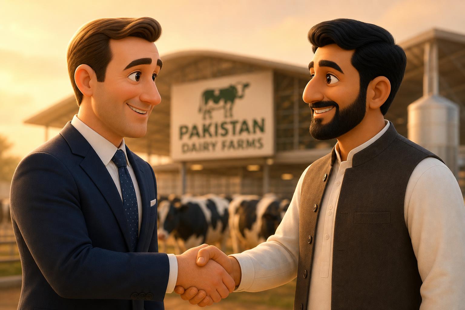 Europese en Pakistaanse partner schudden handen, Pixar 3D