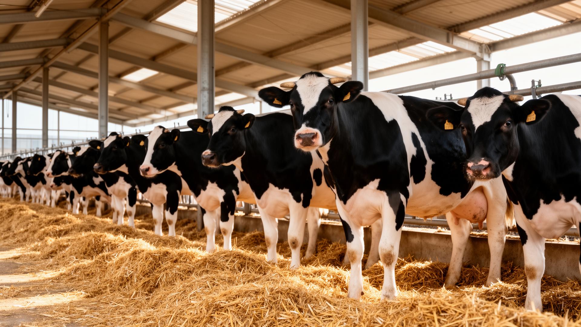 Gezonde hoogproductieve Holstein-melkkoeien in een moderne stal