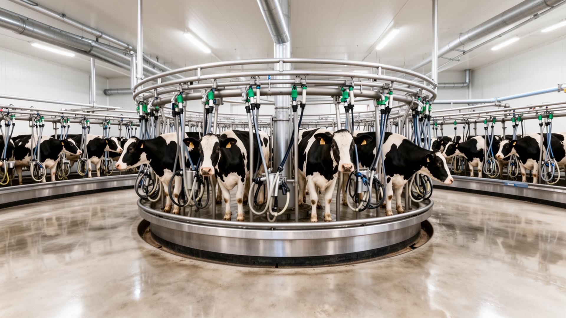 Moderne draaiende melkstal in bedrijf
